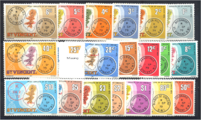 1973 St Vincent - SG582-601 Post Offices Set (19) MNH